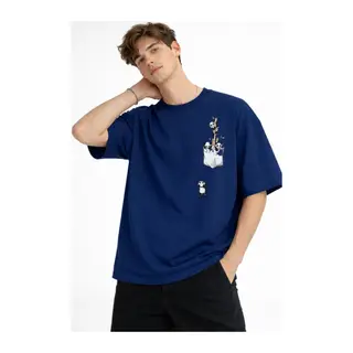 Panda - Baskılı Oversize Tişört LACIVERT