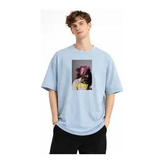 Blurry - Oversize Erkek Tişört Bebek Mavisi