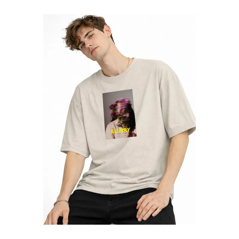Blurry - Oversize Erkek Tişört BEJ