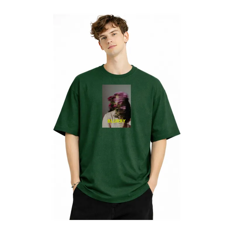 Blurry - Oversize Erkek Tişört HAKI