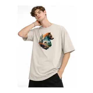 Bear2 - Oversize Tişört BEJ