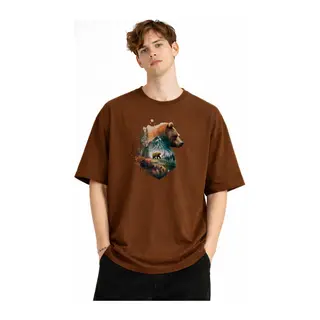Bear2 - Oversize Tişört KAHVE