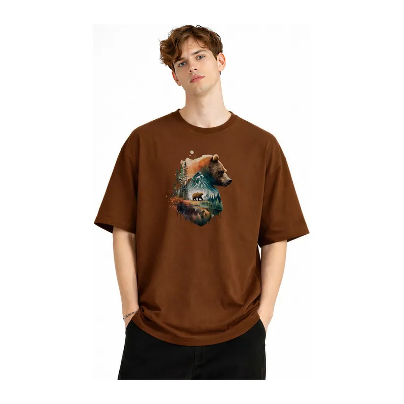 Bear2 - Oversize Tişört KAHVE