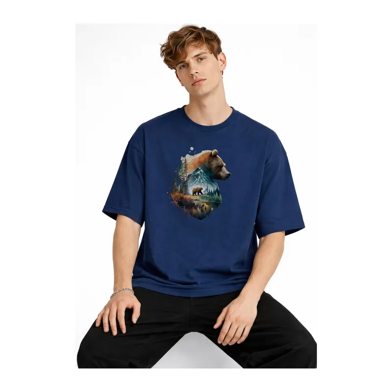 Bear2 - Oversize Tişört Koyu Mavi