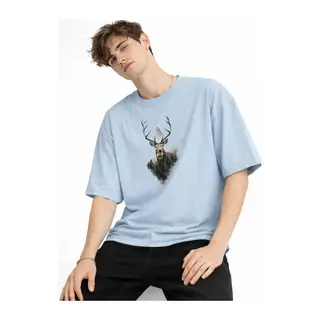 Deer - Oversize Erkek Tişört Bebek Mavisi