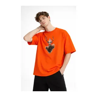 Deer - Oversize Erkek Tişört TURUNCU