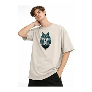 Wolf - Oversize Erkek Tişört BEJ