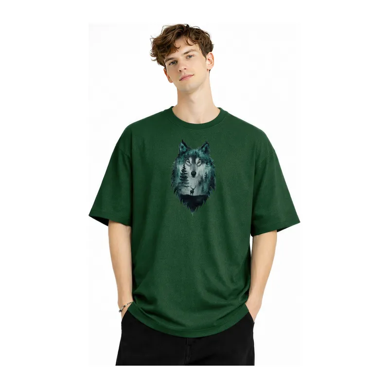 Wolf - Oversize Erkek Tişört HAKI