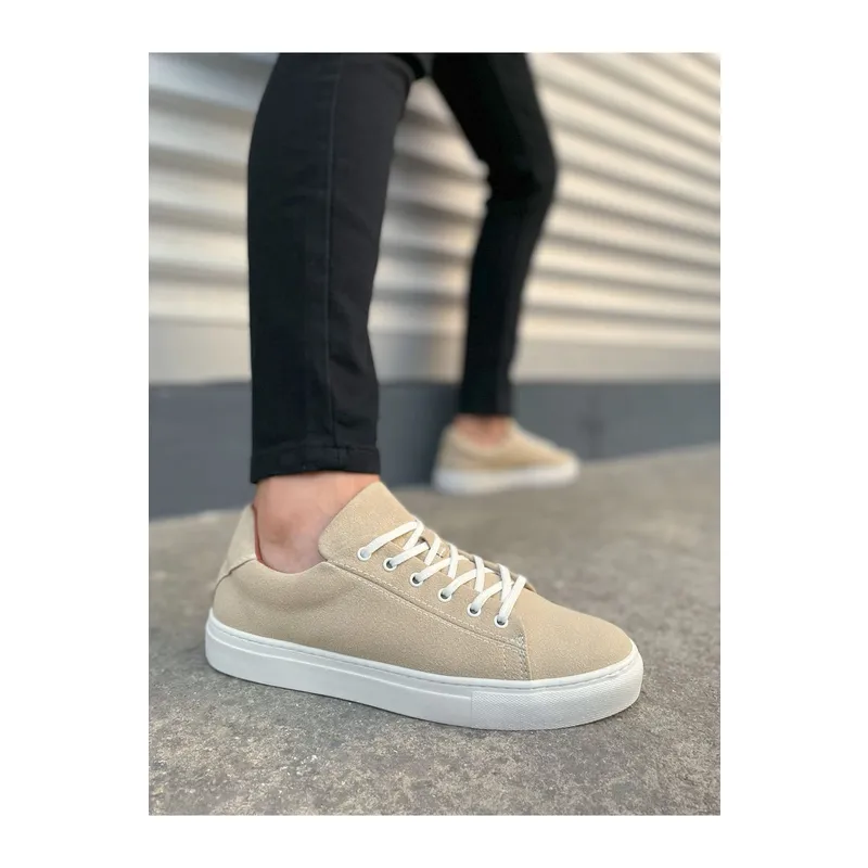 JY122 Mode Bağcıklı Süet Erkek Günlük Sneaker Ayakkabı SBT - Bej