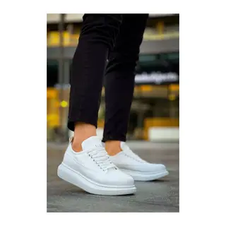 JY814 Axel Bağcıklı Cilt Erkek Günlük Sneaker Ayakkabı CBT Beyaz