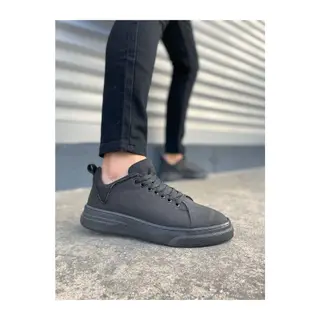 JY204 Flex Bağcıklı Keten Kumaş Erkek Günlük Sneaker Ayakkabı KST - Siyah