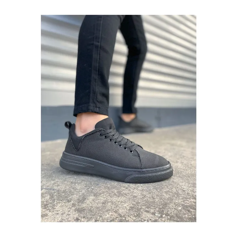 JY204 Flex Bağcıklı Keten Kumaş Erkek Günlük Sneaker Ayakkabı KST - Siyah