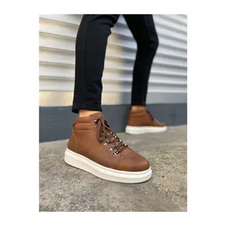 JY206 Ottawa Bağcıklı Ortopedik Taban Cilt Erkek Spor Bot CBT - Taba