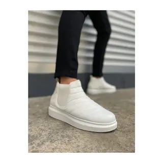 JY205 Boston Bağcıksız Ortopedik Taban Cilt Erkek Spor Bot CBT - Beyaz