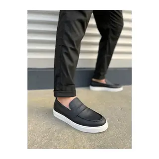 JY180 Estilo X Bağcıksız Cilt Erkek Günlük Spor Klasik Ayakkabı CBT - Siyah