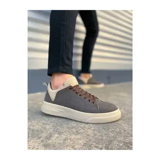 JY204 Flex Bağcıklı Keten Kumaş Erkek Günlük Sneaker Ayakkabı KKT - Kahverengi/Krem