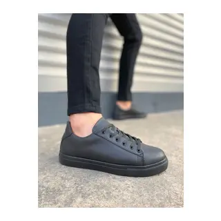 JY122 Mode Bağcıklı Cilt Erkek Günlük Sneaker Ayakkabı CST - Siyah