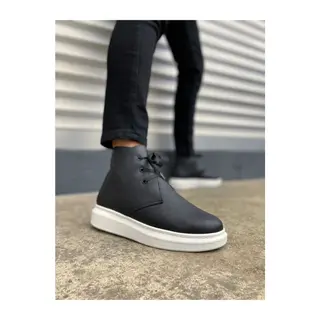 JY207 Oslo Bağcıklı Ortopedik Taban Cilt Erkek Spor Bot CBT - Siyah