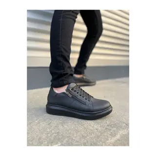JY155 Warrior Bağcıklı ve Fermuarlı Cilt Erkek Günlük Sneaker Ayakkabı CST - Siyah