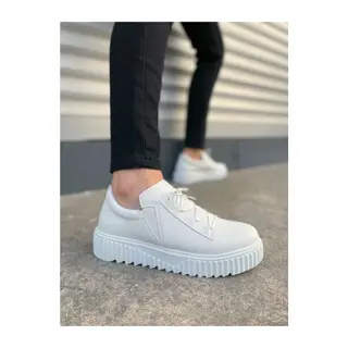 JY502 Bold Bağcıklı Cilt Erkek Günlük Sneaker Ayakkabı CBT - Beyaz