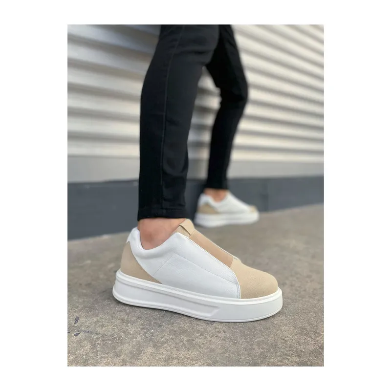 JY007 Alba Bağcıksız Süet Cilt Erkek Günlük Sneaker Ayakkabı SCBT Bej/Beyaz