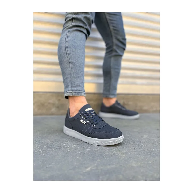 JY0118 REX Bağcıklı Keten Kumaş Erkek Günlük Sneaker Ayakkabı KGT - Füme