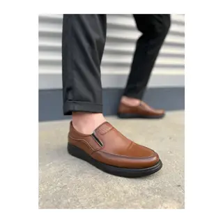 JY0410 Classique Bağcıksız Cilt Erkek Günlük Klasik Ayakkabı CST - Kahverengi