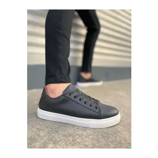 JY122 Mode Bağcıklı Cilt Erkek Günlük Sneaker Ayakkabı CBT - Siyah