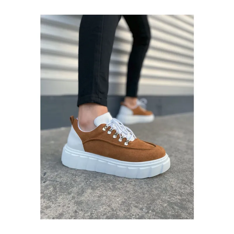 JY010 Cloud Bağcıklı Süet Erkek Günlük Sneaker Ayakkabı SBT - Taba/Beyaz