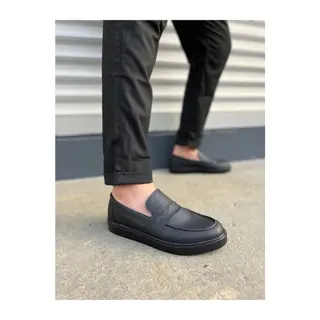 JY180 Estilo X Bağcıksız Cilt Erkek Günlük Spor Klasik Ayakkabı CST - Siyah