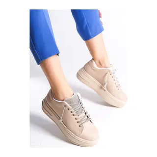 DELLA Bağcıklı Ortopedik Taban Taşlı Kadın Sneaker Spor Ayakkabı CTT - Ten