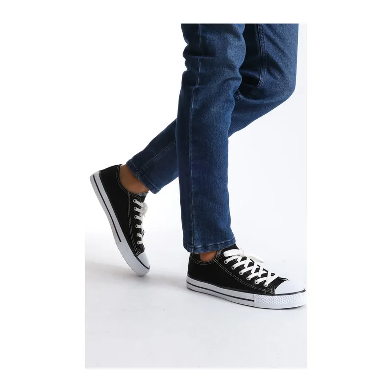 JY0422 Luke Bağcıklı Keten Kumaş Erkek Günlük Sneaker Ayakkabı KBT - Siyah
