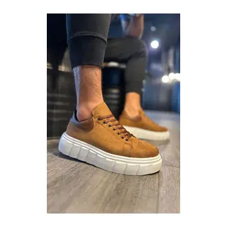 JY144 Volt Bağcıklı Süet Erkek Günlük Sneaker Yüksek Taban Ayakkabı SBT Taba