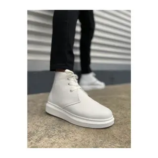 JY207 Oslo Bağcıklı Ortopedik Taban Cilt Erkek Spor Bot CBT - Beyaz