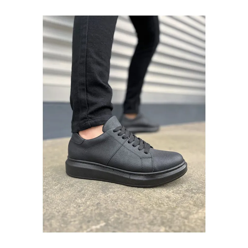 JY151 Boost Bağcıklı Cilt Erkek Günlük Sneaker Ayakkabı CST - Siyah