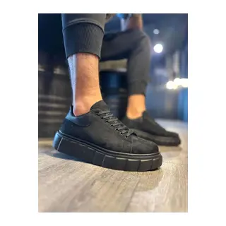 JY144 Volt Bağcıklı Süet Erkek Günlük Sneaker Yüksek Taban Ayakkabı SST Siyah