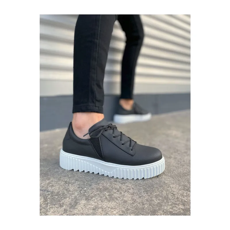JY502 Bold Bağcıklı Cilt Erkek Günlük Sneaker Ayakkabı CBT - Siyah