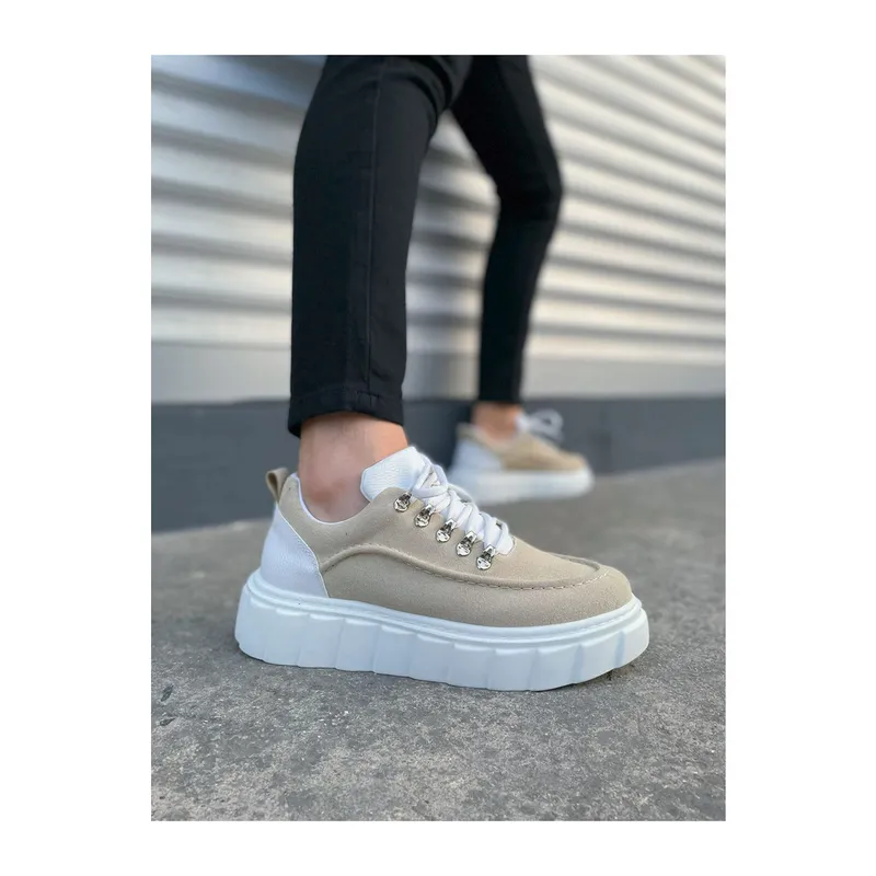 JY010 Cloud Bağcıklı Süet Erkek Günlük Sneaker Ayakkabı SBT - Krem/Beyaz