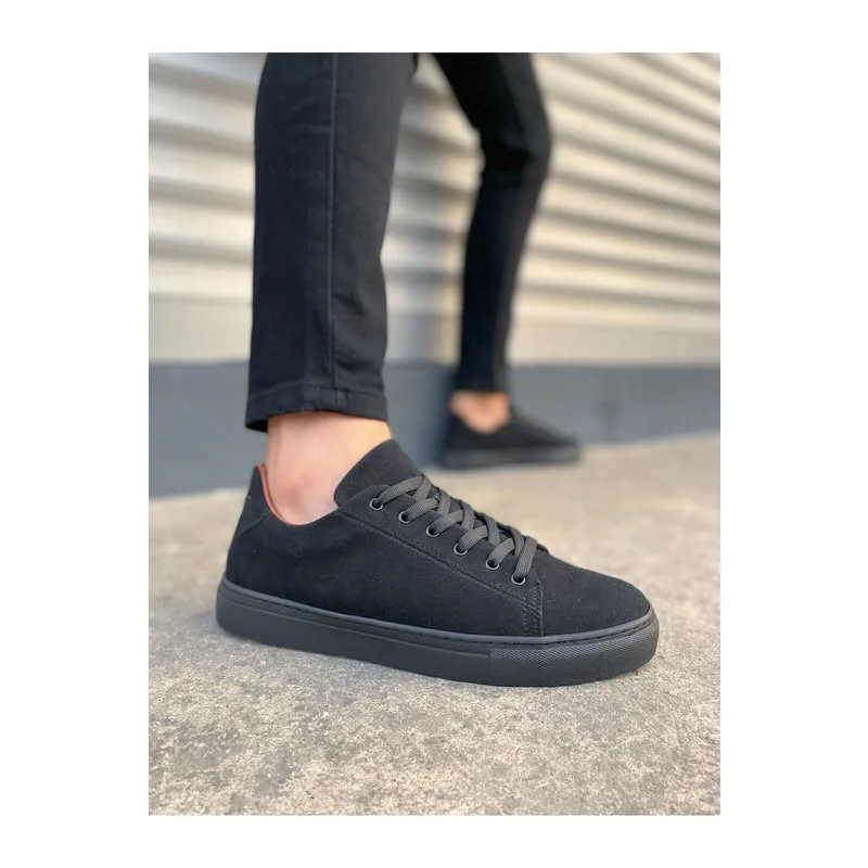 JY122 Mode Bağcıklı Süet Erkek Günlük Sneaker Ayakkabı SST - Siyah