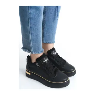 DINA Bağcıklı Fermuarlı Ortopedik Taban Kadın Sneaker Spor Ayakkabı CST - Siyah/Altın