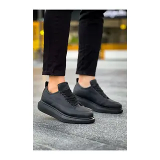 JY814 Axel Bağcıklı Cilt Erkek Günlük Sneaker Ayakkabı CST Siyah