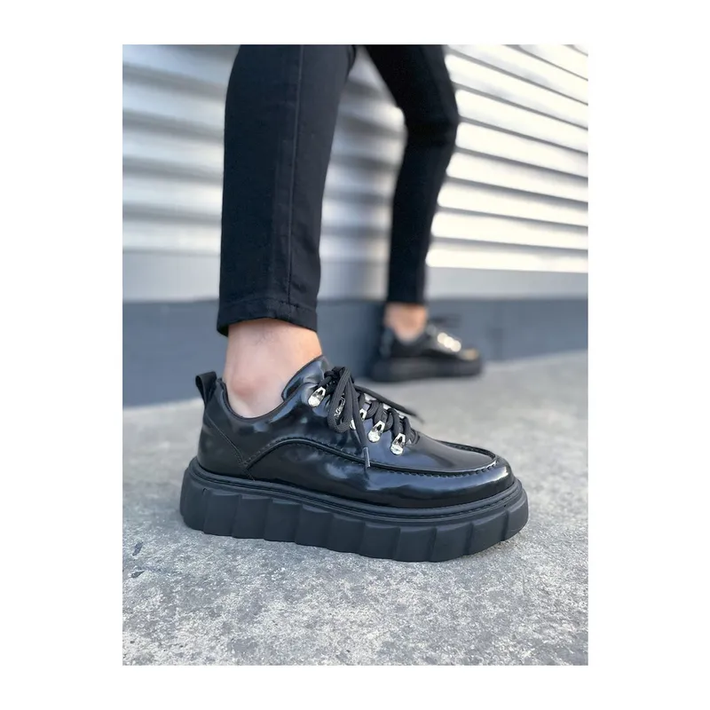 JY010 Cloud Bağcıklı Rugan Erkek Günlük Sneaker Ayakkabı RST - Siyah
