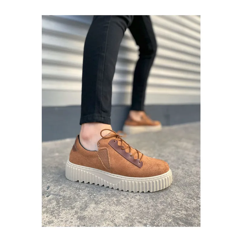 JY502 Bold Bağcıklı Süet Erkek Günlük Sneaker Ayakkabı SKT - Taba