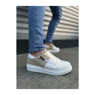 JY155 Warrior Bağcıklı ve Fermuarlı Cilt Süet Erkek Günlük Sneaker Ayakkabı CSBT - Beyaz/Krem