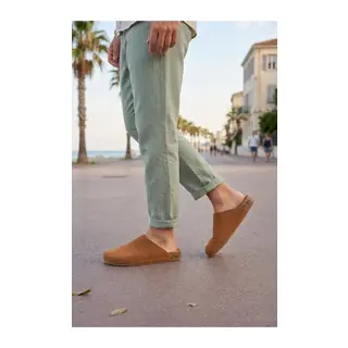 JY0556 Ravn Bağcıksız Hakiki Süet Deri Erkek Günlük Mantar Taban Loafer Klasik Ayakkabı HDMT - Taba