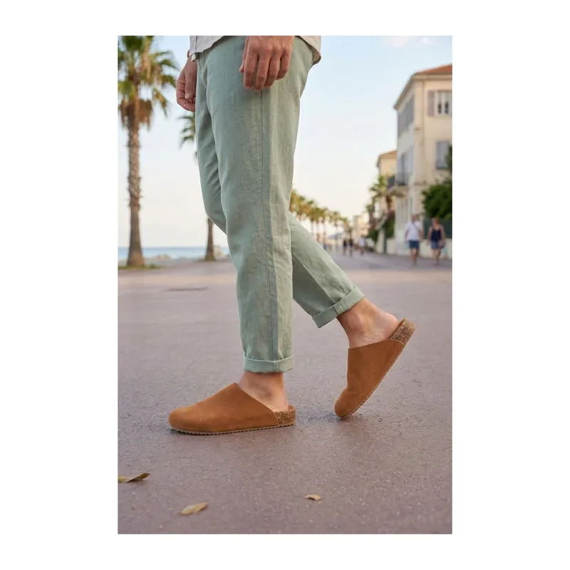 JY0556 Ravn Bağcıksız Hakiki Süet Deri Erkek Günlük Mantar Taban Loafer Klasik Ayakkabı HDMT - Taba