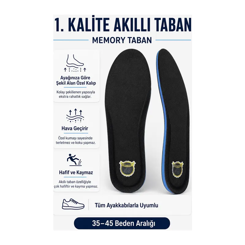 JY001 Memory Foam Hafızalı Darbe Emici Konforlu Ayakkabı Tabanlığı (Kadın/Erkek) Siyah