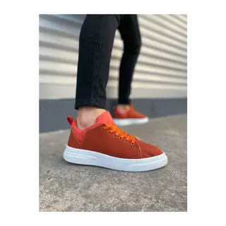 JY204 Flex Bağcıklı Keten Kumaş Erkek Günlük Sneaker Ayakkabı KBT - Turuncu