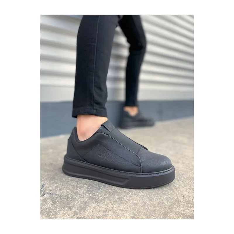 JY007 Alba Bağcıksız Cilt Erkek Günlük Sneaker Ayakkabı CST Siyah