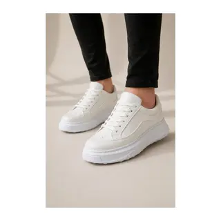 JY507 Dara Bağcıklı Cilt Erkek Günlük Sneaker Ayakkabı CBT Beyaz